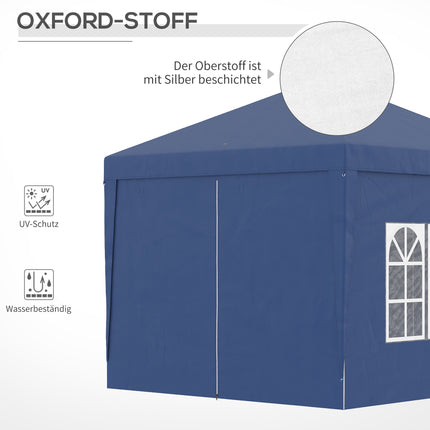Party Gazebo 3 x 3 m with 4 Side Walls and Windows, UV Protection, Blue