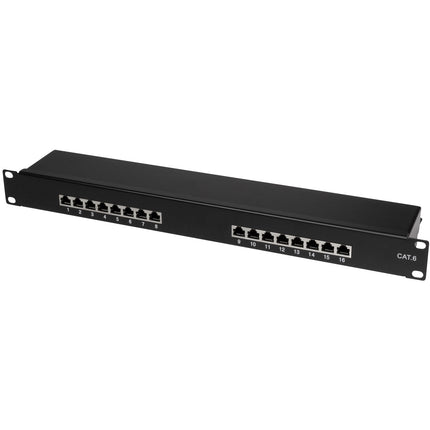 Patch panel 16-ports Cat6 for 19" rack U1 Black