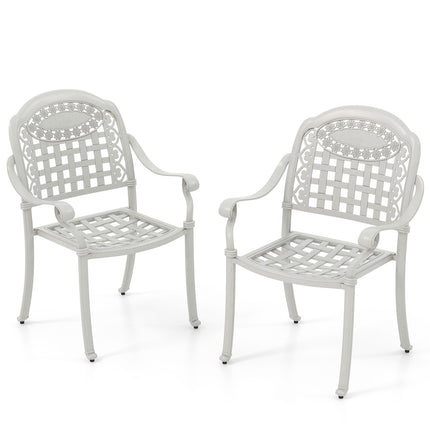 Scaune de terasă, set de 2, aluminiu turnat, alb