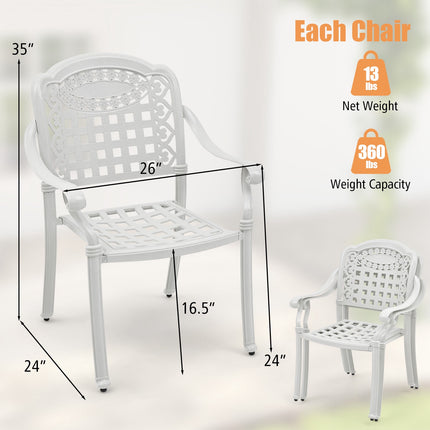 Scaune de terasă, set de 2, aluminiu turnat, alb