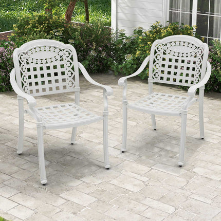 Scaune de terasă, set de 2, aluminiu turnat, alb