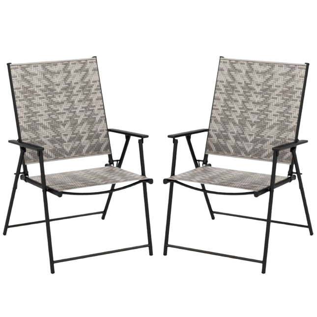 Set de 2 scaune pliabile pentru terasă, cu cotiere, ratan PE