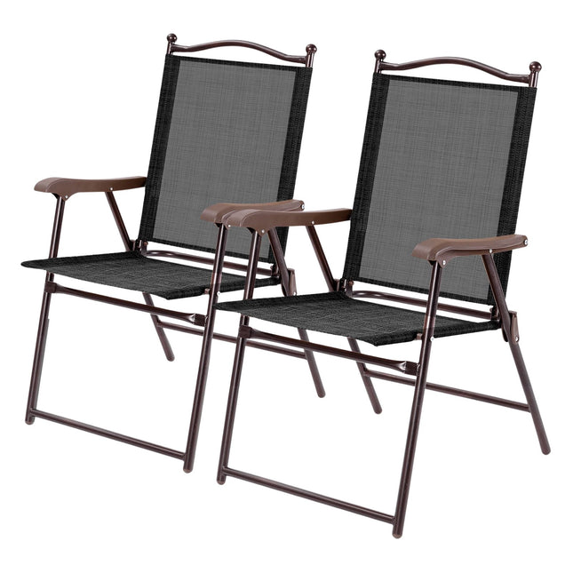 Set de 2 scaune pliabile pentru terasă cu cotiere, negre