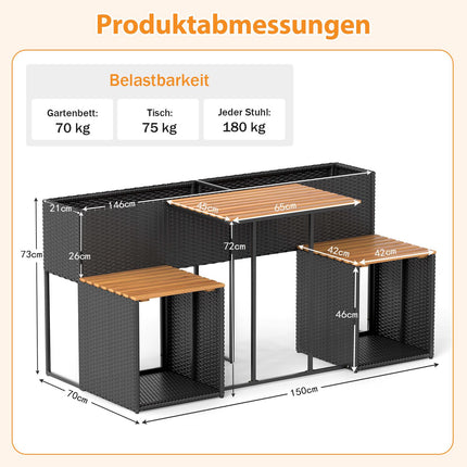 Set de mobilier de terasă cu pat de grădină înălțat, negru