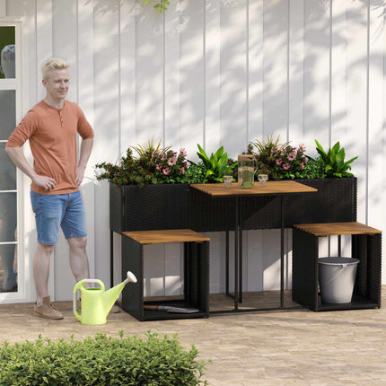 Set de mobilier de terasă cu pat de grădină înălțat, negru