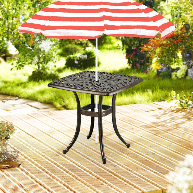 Masă de terasă cu orificiu pentru umbrelă - aluminiu turnat, pătrată
