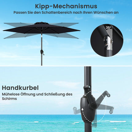 Umbrelă de terasă, 230 cm, neagră, funcție de manivelă și înclinare