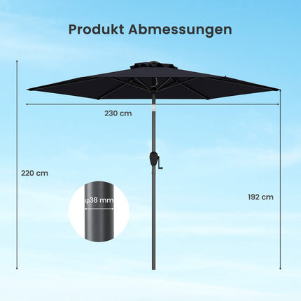 Umbrelă de terasă, 230 cm, neagră, funcție de manivelă și înclinare