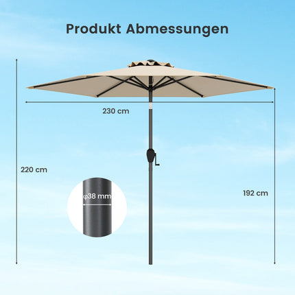 Umbrelă de terasă 230 cm cu manivelă și înclinare, bej