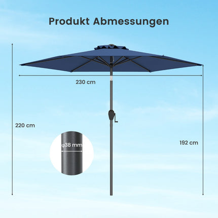 Umbrelă de terasă 230 cm cu manivelă și înclinare, albastru marin
