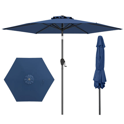 Umbrelă de terasă 230 cm cu manivelă și înclinare, albastru marin