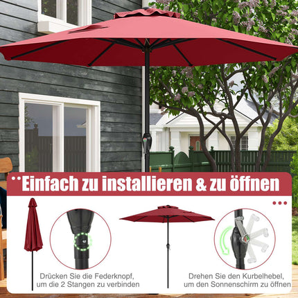 Umbrelă de terasă 250 cm cu manivelă, 8 nervuri, vișinie