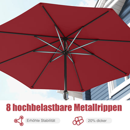Umbrelă de terasă 250 cm cu manivelă, 8 nervuri, vișinie
