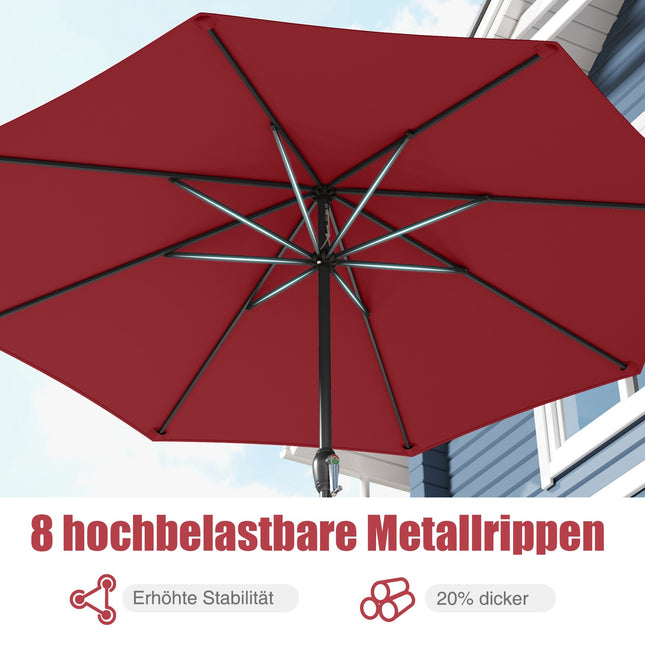 Umbrelă de terasă 250 cm cu manivelă, 8 nervuri, vișinie