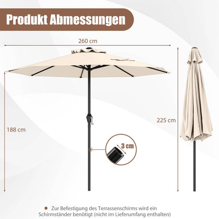 Umbrelă de terasă 250 cm cu manivelă și 8 nervuri, bej