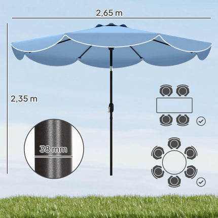 Umbrelă de terasă, 265 cm, înclinare reglabilă, albastră