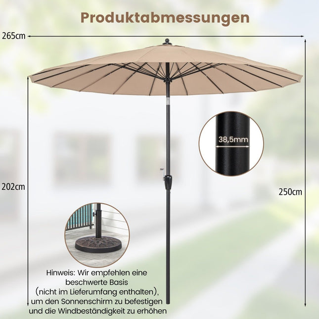 Umbrelă de terasă 265 cm, UV 50+, înclinare și manivelă, maro