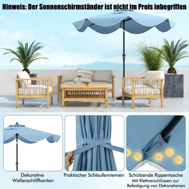Umbrelă de terasă, 280 cm, înclinabilă și manivelă, albastră, margini ondulate
