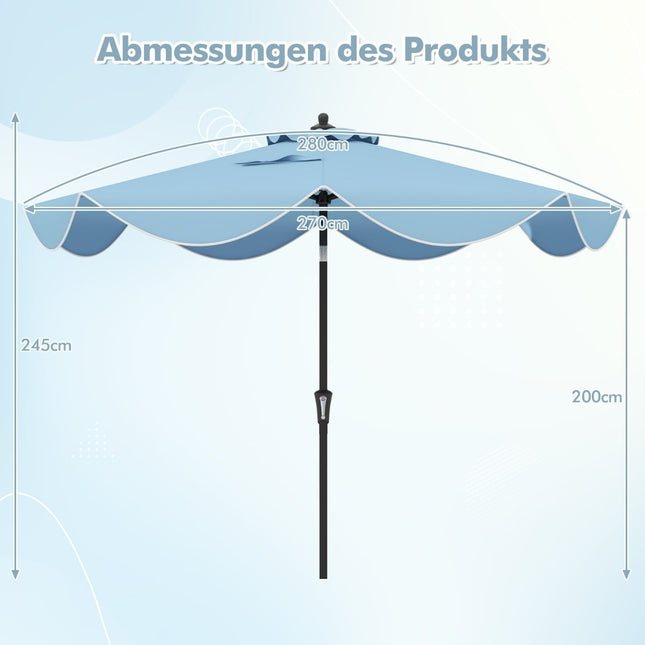 Umbrelă de terasă, 280 cm, înclinabilă și manivelă, albastră, margini ondulate