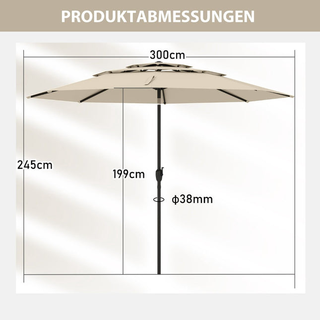 Umbrelă de terasă, 300 cm, înclinare și manivelă, bej