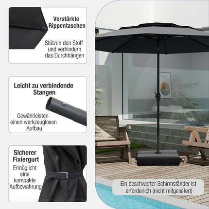 Umbrelă de terasă, 300 cm, ventilată, funcție de înclinare, neagră