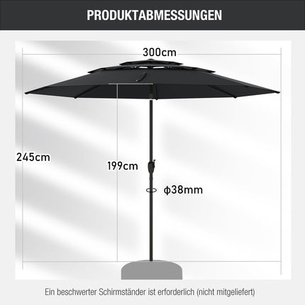 Umbrelă de terasă, 300 cm, ventilată, funcție de înclinare, neagră