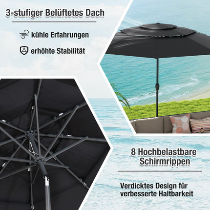 Umbrelă de terasă, 300 cm, ventilată, funcție de înclinare, neagră
