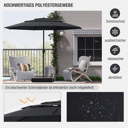 Umbrelă de terasă, 300 cm, ventilată, funcție de înclinare, neagră