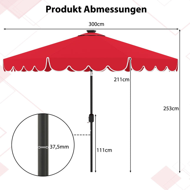 Umbrelă de terasă 300 cm cu lumini LED solare și manivelă