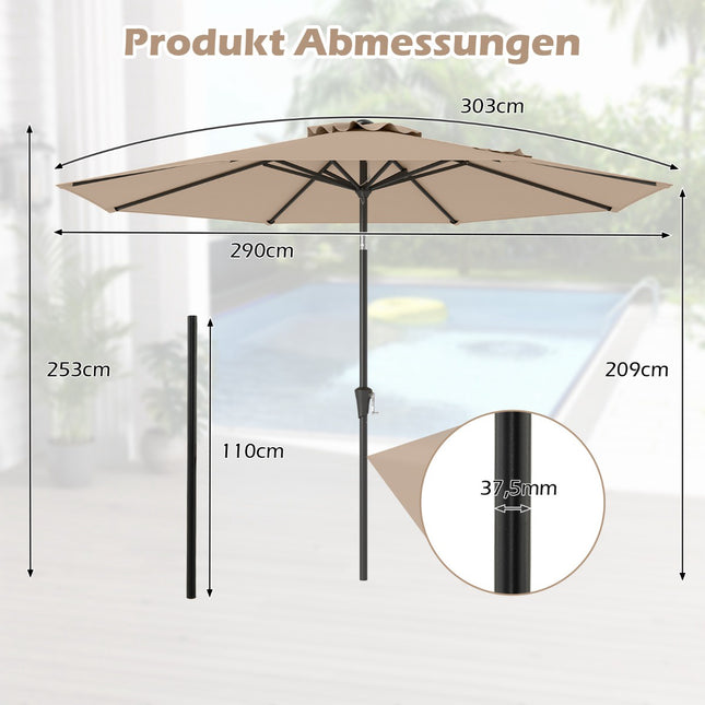 Umbrelă de terasă, 303 cm, înclinabilă, maro, pentru exterior
