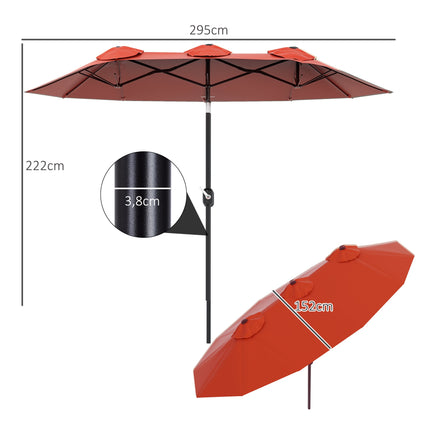 Umbrelă de terasă, reglabilă, roșie, 295 x 152 cm, poliester