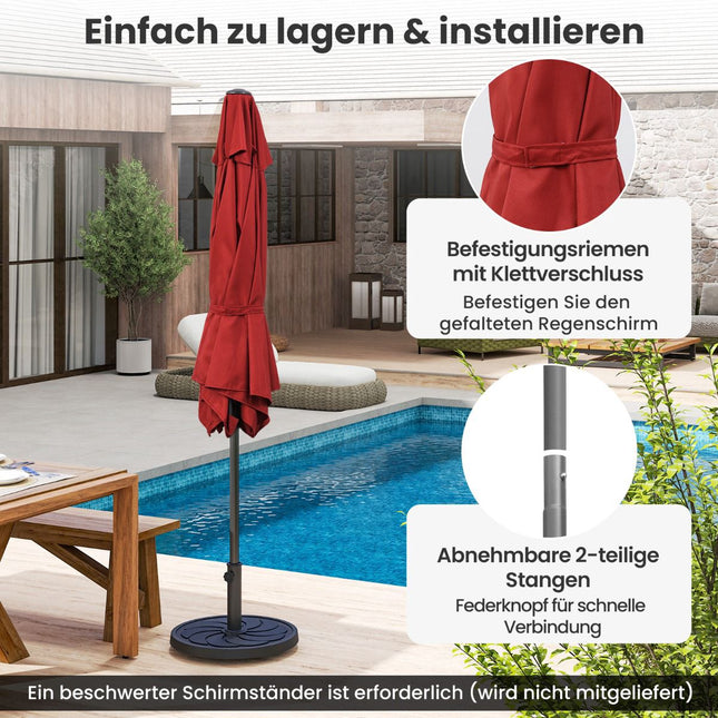 Umbrelă de terasă cu manivelă, 230 cm, roșie, înclinare reglabilă