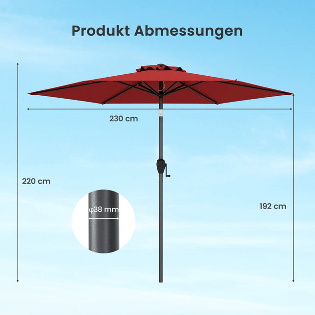 Umbrelă de terasă cu manivelă, 230 cm, roșie, înclinare reglabilă