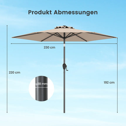 Umbrelă de terasă cu manivelă, funcție de înclinare, 230 cm, bej