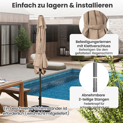 Umbrelă de terasă cu manivelă, funcție de înclinare, 230 cm, bej