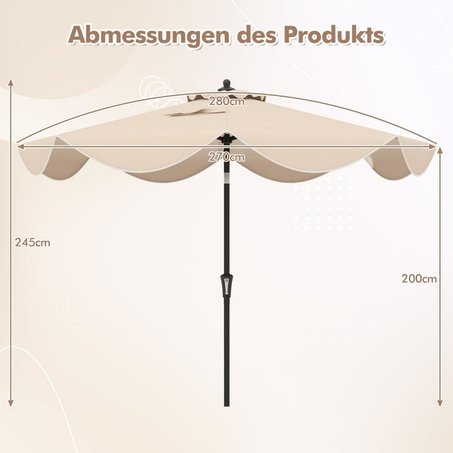 Umbrelă de terasă cu manivelă, înclinare, margini ondulate, bej