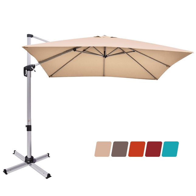 Umbrelă de terasă cu bază în cruce, stâlp din aluminiu, rotație la 360°