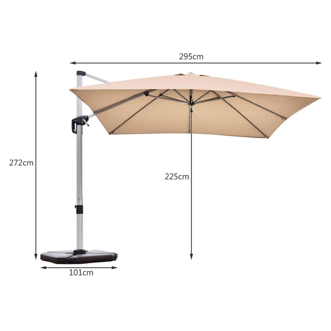Umbrelă de terasă cu bază în cruce, stâlp din aluminiu, rotație la 360°