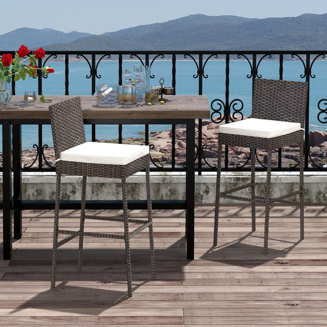 Patio Wicker Bar Stools, Cushioned, Set of 2, 30 Inch