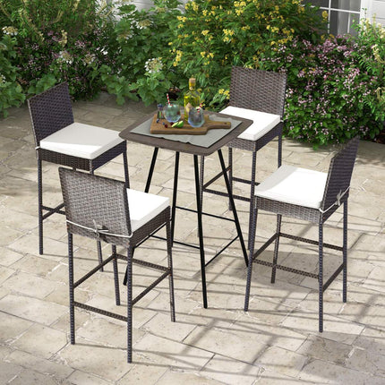Set de 4 scaune de bar din răchită pentru terasă, perne, 76 cm
