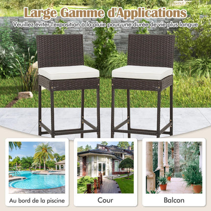 Set de 4 scaune de bar din răchită pentru terasă, perne, 76 cm