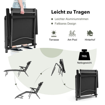 Patio deck chair outdoor patio chair folding lounger with 8 adjustable backs black