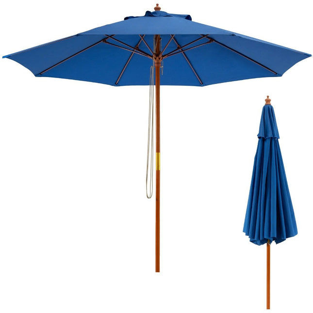 Umbrelă de terasă umbrelă din lemn cu mecanism de scripete 283 x 252,5 cm albastru