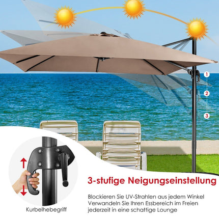Patio umbrella with 3 tilt settings for gardens, terraces, 300 x 300 x 273 cm, coffee brown