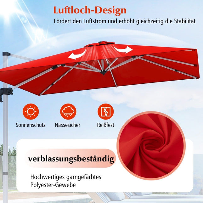 Umbrelă de terasă cu bază în cruce și rotație de 360° pentru grădină și piscină 300 x 300 x 261 cm Burgundy