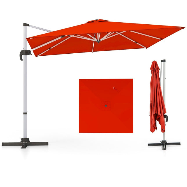 Umbrelă de terasă cu bază în cruce și rotație de 360° pentru grădină și piscină 300 x 300 x 261 cm Burgundy