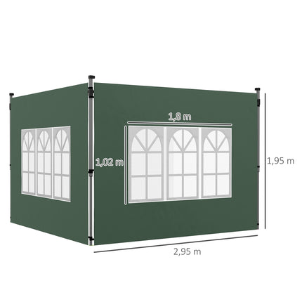 Set de pereți laterali pentru pavilion cu ferestre, impermeabili, verzi