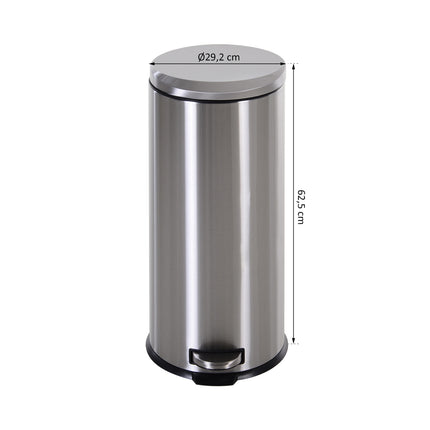 30L pedal container in stainless steel with soft-closing lid