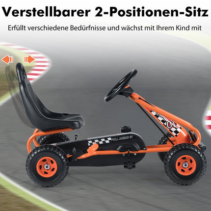 Kart cu pedale pentru copii, scaun reglabil, frână de mână, capacitate 30 kg