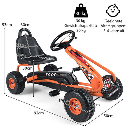 Kart cu pedale pentru copii, scaun reglabil, frână de mână, capacitate 30 kg